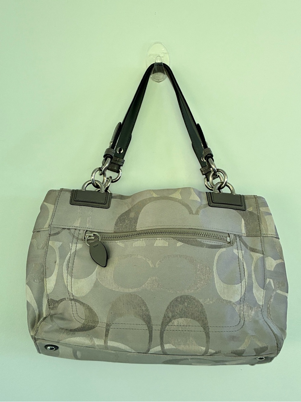 Coach F17140 Penelope Optic Signature Shoulder Bag Grey Tote Turnlock - Picture 12 of 15
